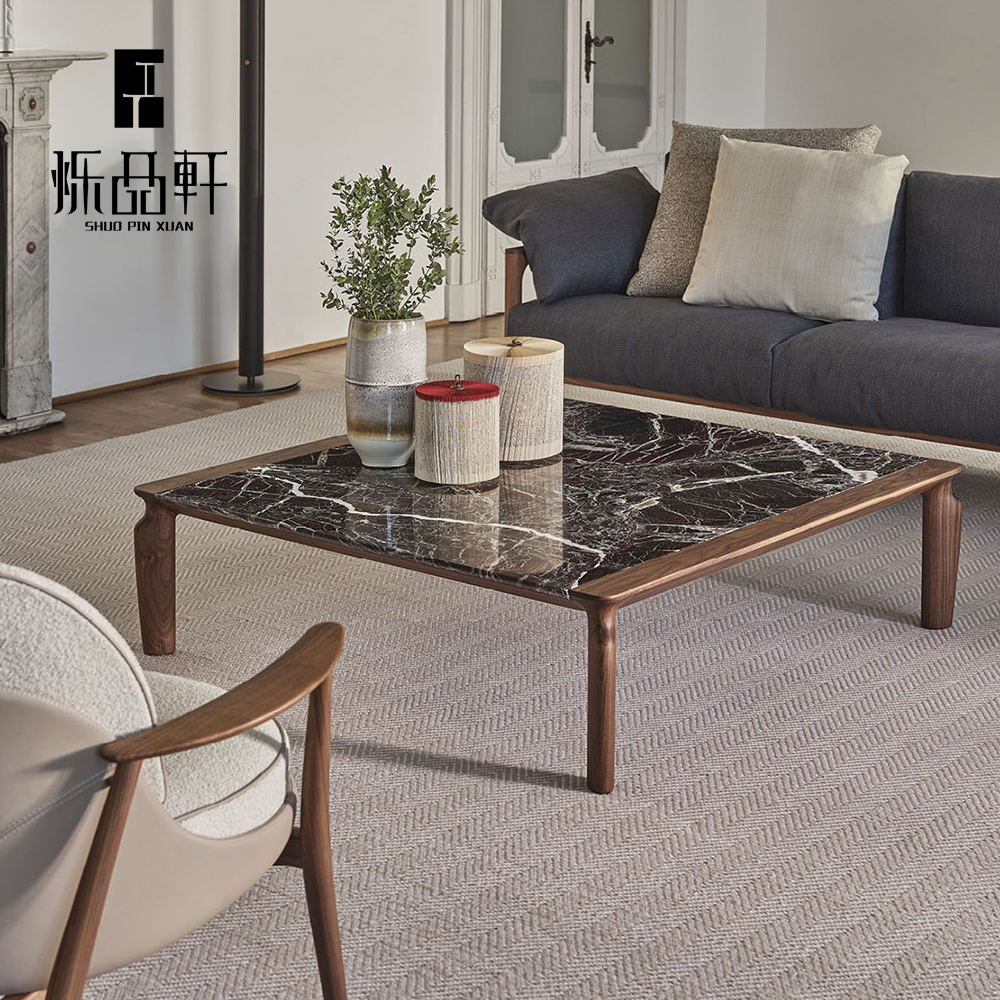 北美黑胡桃木天然大理石茶几