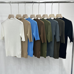 纯色针织衫 纯羊毛套头修身 针织打底衫 德国OTW扬子纱无缝圆领中袖