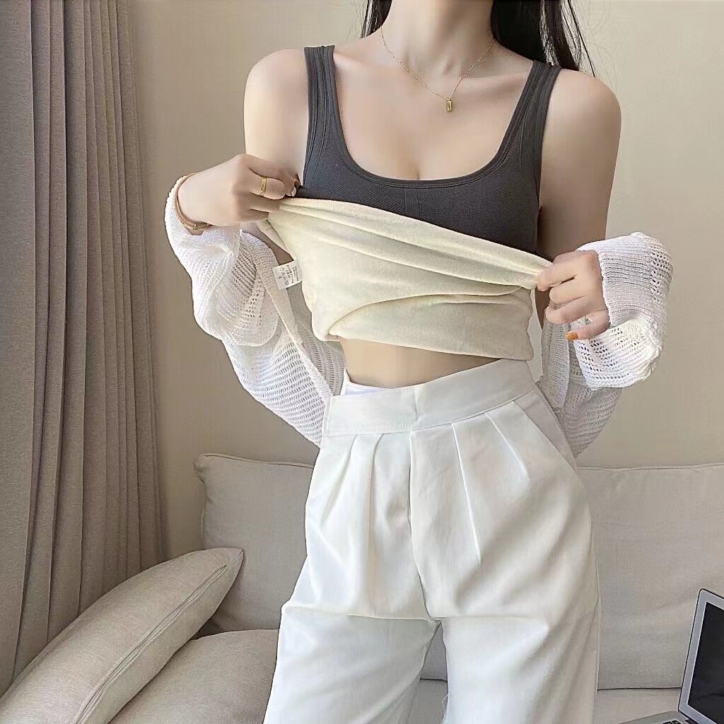 여성을위한 열 속옷 2022 가을 겨울 핫 스타일 벨벳 패딩 바닥 탑이있는 두꺼운 캐미솔