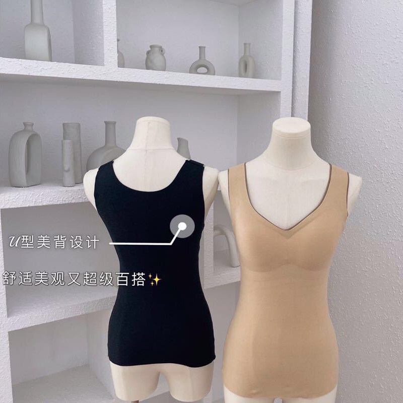 가슴 패드가 통합 된 여성용 겨울 벨벳 열 조끼 통합 내부 착용 두꺼운 독일 벨벳 자체 발열면 바닥 가을 의류