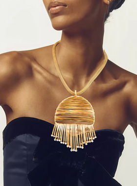 欧美夸张流苏镶钻吊坠项链宴会饰品新娘项链耳钉套装necklace