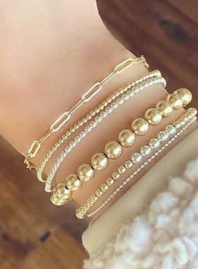 欧美创意复古个性链条圆珠手链串珠弹力手串女早春配饰6件套