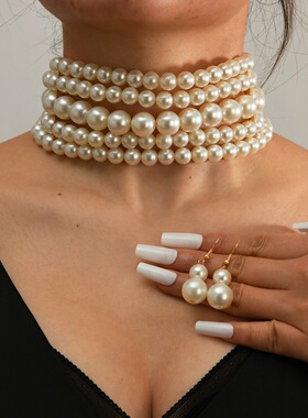 necklace women欧美时尚夸张仿珍珠颈链 气质宴会演出礼服饰品项