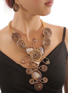 necklace women欧美销非洲部落民族节日夸张项链编织耳环项链套装