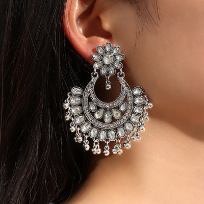 Ancient silver national ndian women Earrings重工印度风女耳环