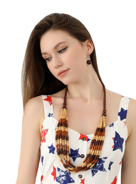 新品木珠项链套装原色复古毛衣链民族风 necklace set