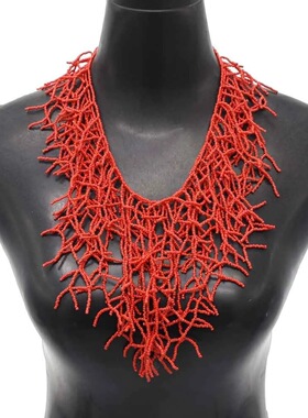 欧美多层米珠项链编织珊瑚时尚夸张锁骨链女necklace women2025
