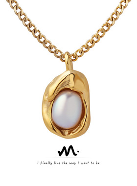 欧美钛钢镀金古巴链+天然淡水