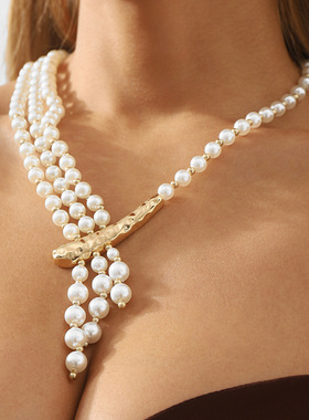 Retro Pearl Necklace European alloy women欧美复古珍珠项链女