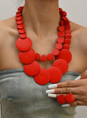 2026几何大小木片串珠多层毛衣链波西米亚民族风非洲项链Necklace