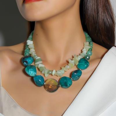 欧美复古不规则树脂串珠项链夸张颈链女Vintage resin necklace