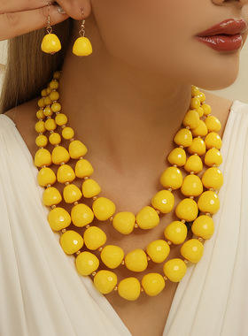 新款饰品套装欧美热销多层亚克力珠子手工串珠项链和耳环女