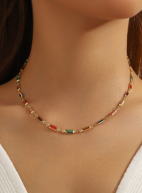 necklace women饰品高级感锁骨链串珠彩色小众时尚多巴胺镶嵌水晶