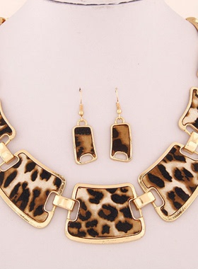 leopard欧美豹纹耳环项链
