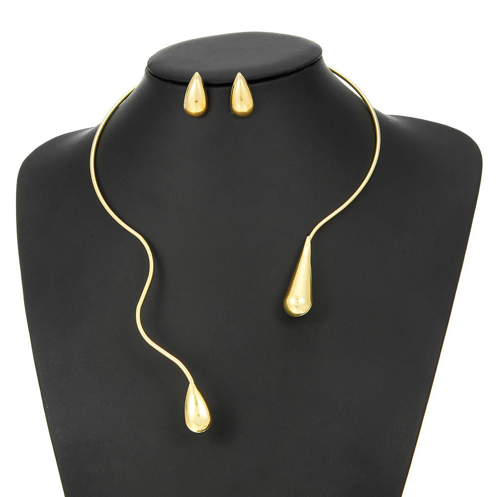 欧美水滴项链套装ins风简约百搭项圈耳环两件套逗号颈圈necklace