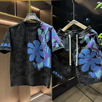 夏季新款潮牌扎染撞色休闲套装