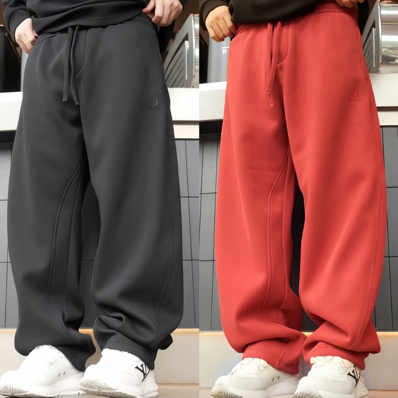 冬季加绒加厚卫裤男士保暖奥粒绒加肥加大裤子百搭抽绳阔腿休闲裤