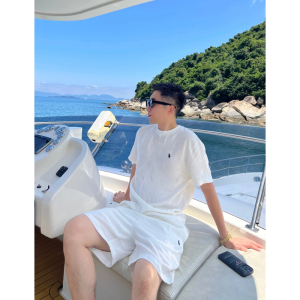 夏季极简老钱风天丝亚麻套装男士轻奢时尚百搭透气短裤短袖两件套