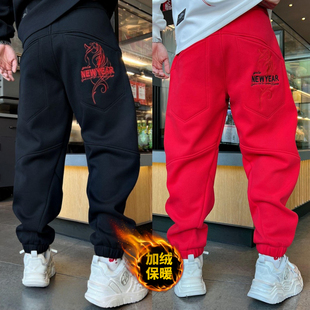 加绒卫裤 新款 男士 潮牌刺绣束脚休闲裤 男装 男宽松显瘦百搭长裤 冬季