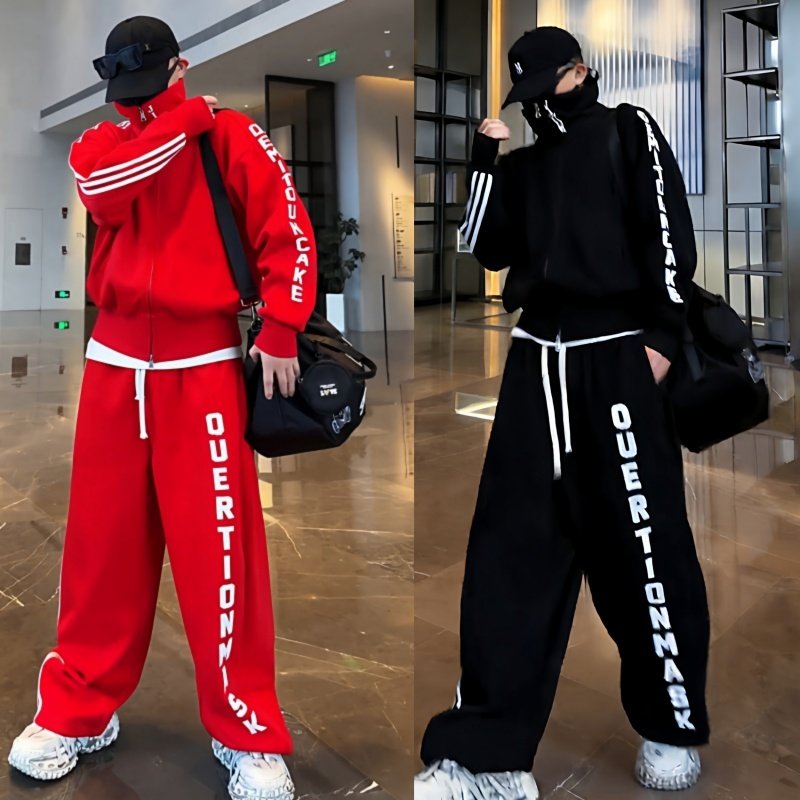 2026新款加绒休闲运动套装男士冰裂纹印花重磅立领卫衣卫裤一整套,男装,休闲运动套装,淘宝优惠券,粉丝福利购,淘宝优惠卷