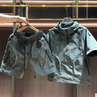 夏季新款休闲运动套装男潮流拼接