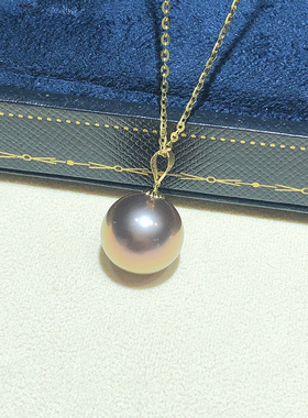18k金项链爱迪生天然紫色淡水珍珠吊坠11-12mm正圆形强光福林珍珠