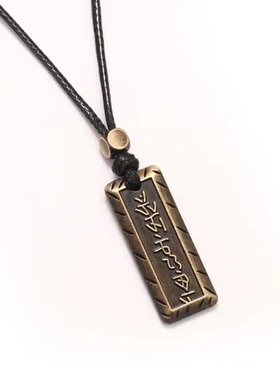 亚马逊可抽拉复古项链蜡绳热卖款金属字母吊坠饰品男Temu狼头