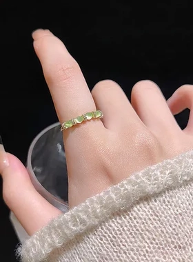 复古食指戒镶钻女猫眼石高级感戒指个性气质指环绿色轻奢网红小众
