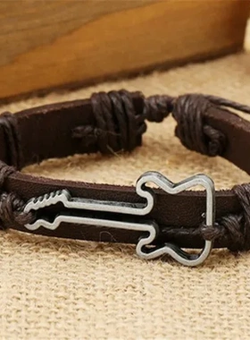 环保牛皮手链饰品锌合金爆款直销配件真皮饰品吉他