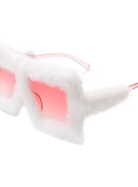 痞毛毛同款眼镜方形装饰镜毛绒幼社交天花板个性圣诞节太阳镜蹦迪