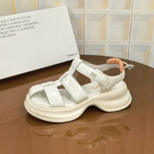 1386/5CM牛皮仓撤柜断码处理高跟坡跟复古低帮罗马凉鞋通勤女凉鞋
