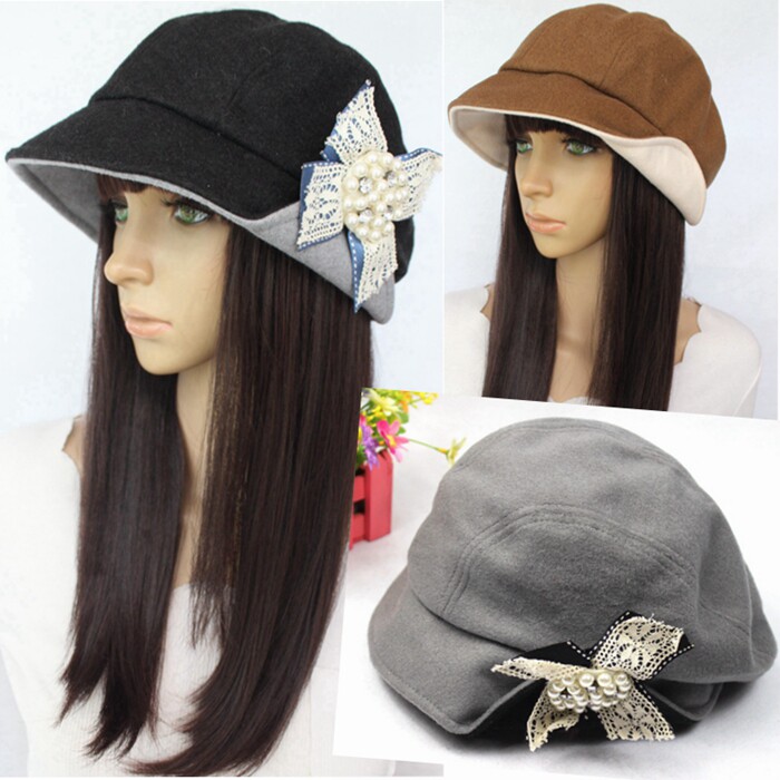 毛呢帽子女大衣帽渔夫帽淑女帽时尚优雅秋冬款女帽加绒保暖棉帽