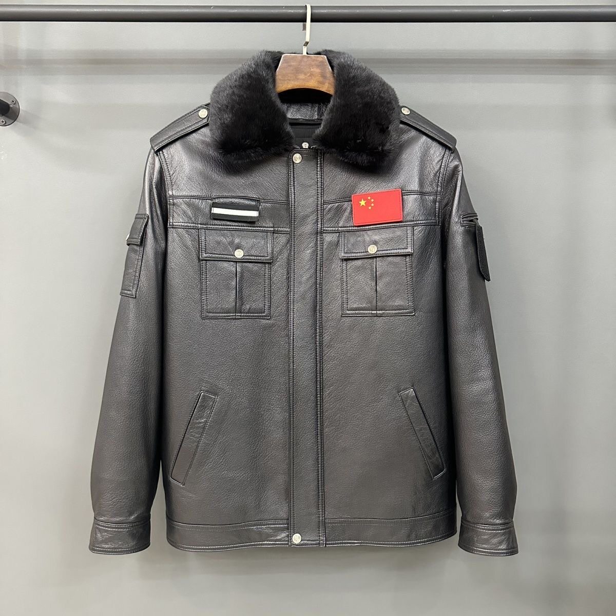 执勤服山羊皮真皮衣定制尺寸防寒保暖加厚执勤獭兔毛领冬季男士