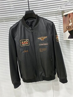 2025新款男士皮夹克头层小牛皮真皮棒球服重工刺绣立领皮外套
