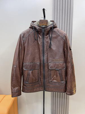 男士真皮皮衣山羊皮皮毛油蜡一体皮夹克羊毛牛皮内胆连帽冬季外套