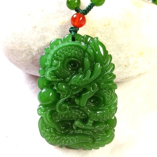 配绿玉珠链 送绿玉髓戒指 和田玉色绿玉龙吊坠龙行天下玉