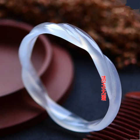 冰种玛瑙手镯时尚玉髓女款玉镯子宝石运转麻花吉祥玉髓手环礼物