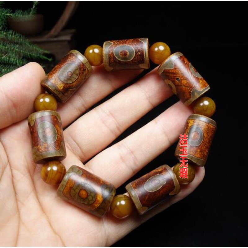 玉玛瑙三眼天珠手串男女佛珠桶珠圆珠手串手链