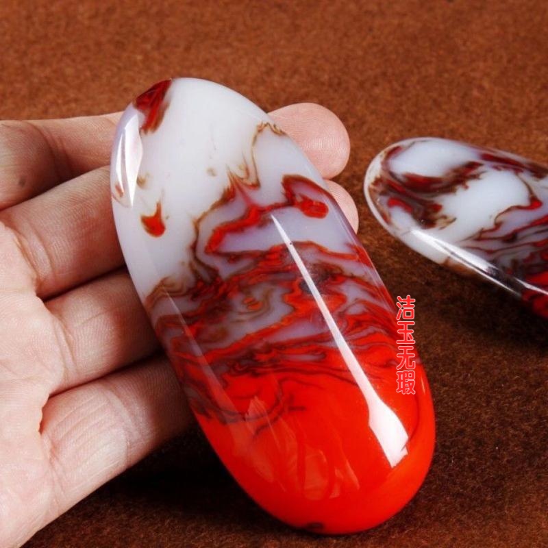 原籽玉石手把件玉石手玩物件鸡血石纯婆和田特级