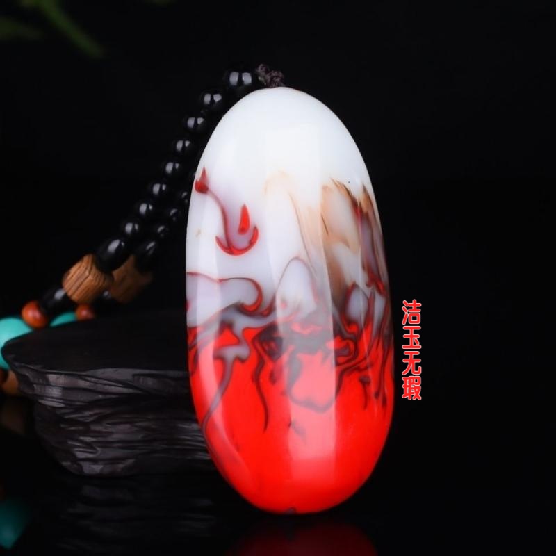 和田玉色彩玉原石手把件挂件鸡血石原石把玩件男款玉石腰挂手玩