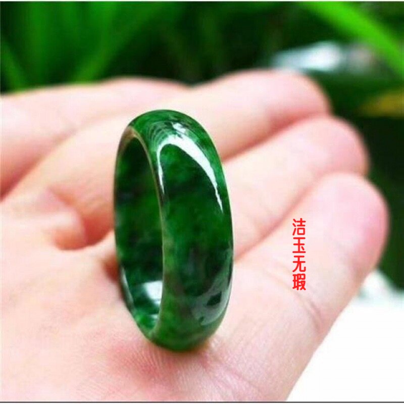 A级翡翠色戒指干青铁生飘花满绿指环男女款绿玉扳指