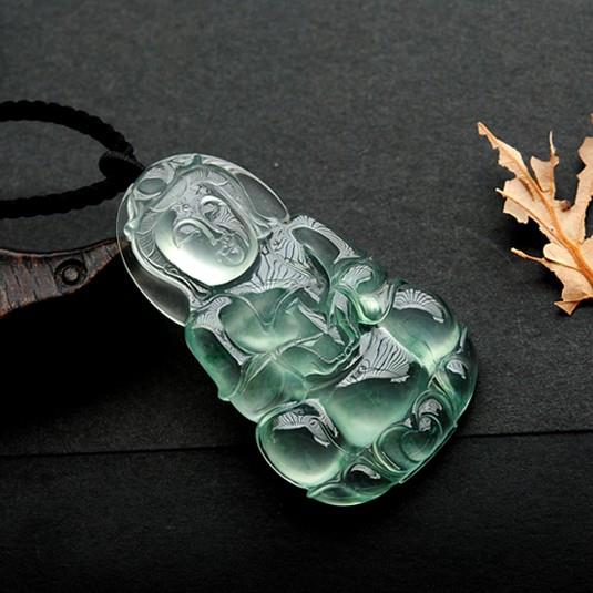 玉石观音吊坠男款 冰种阳绿 玉石玻璃种观音大号