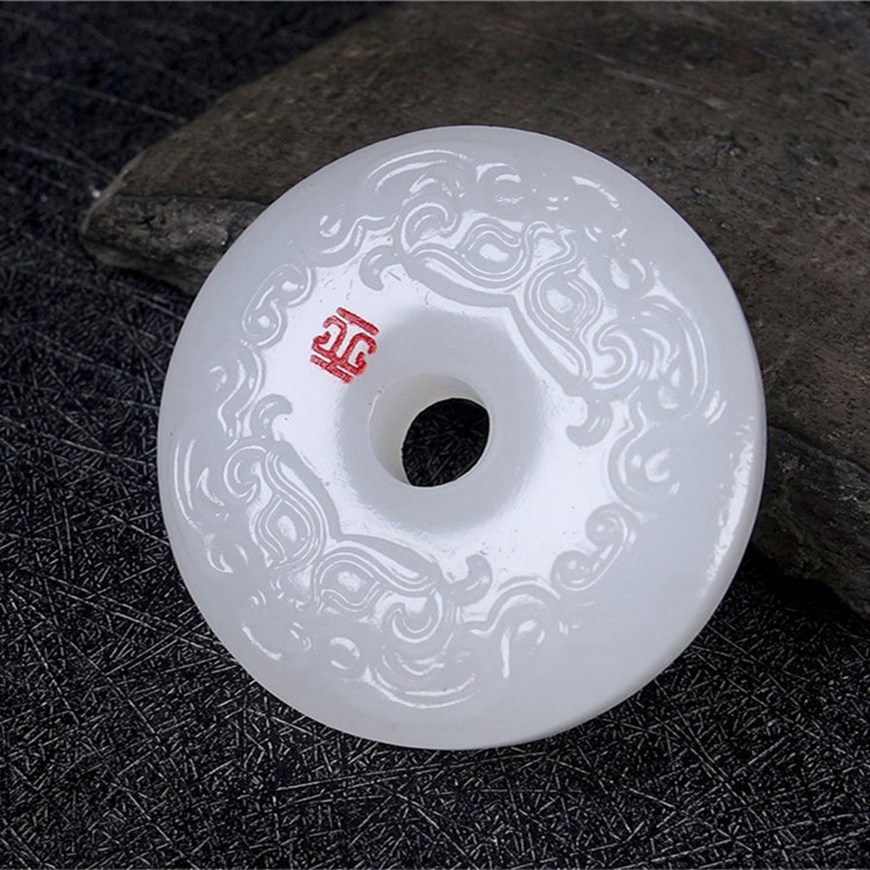 名缘玉器阿富汗玉白玉兽面圆环玉坠挂件阿富汗玉玉环吊坠供货