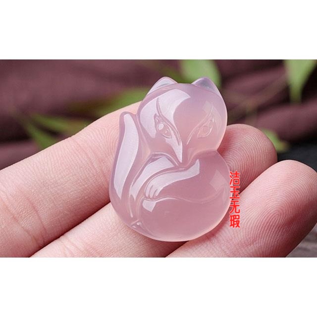 冰种玉髓粉色小狐狸吊坠旺桃花旺姻缘挂坠配饰小动物饰品