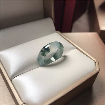 绿戒指冰种飘蓝花食指玉指环男女款情侣对戒大拇指扳指