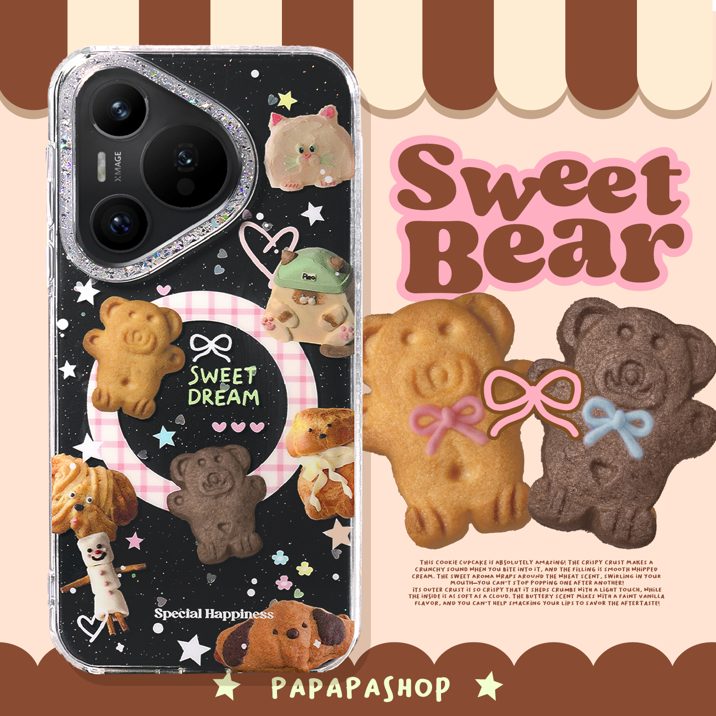 透明可爱小熊磁吸mate70手机壳