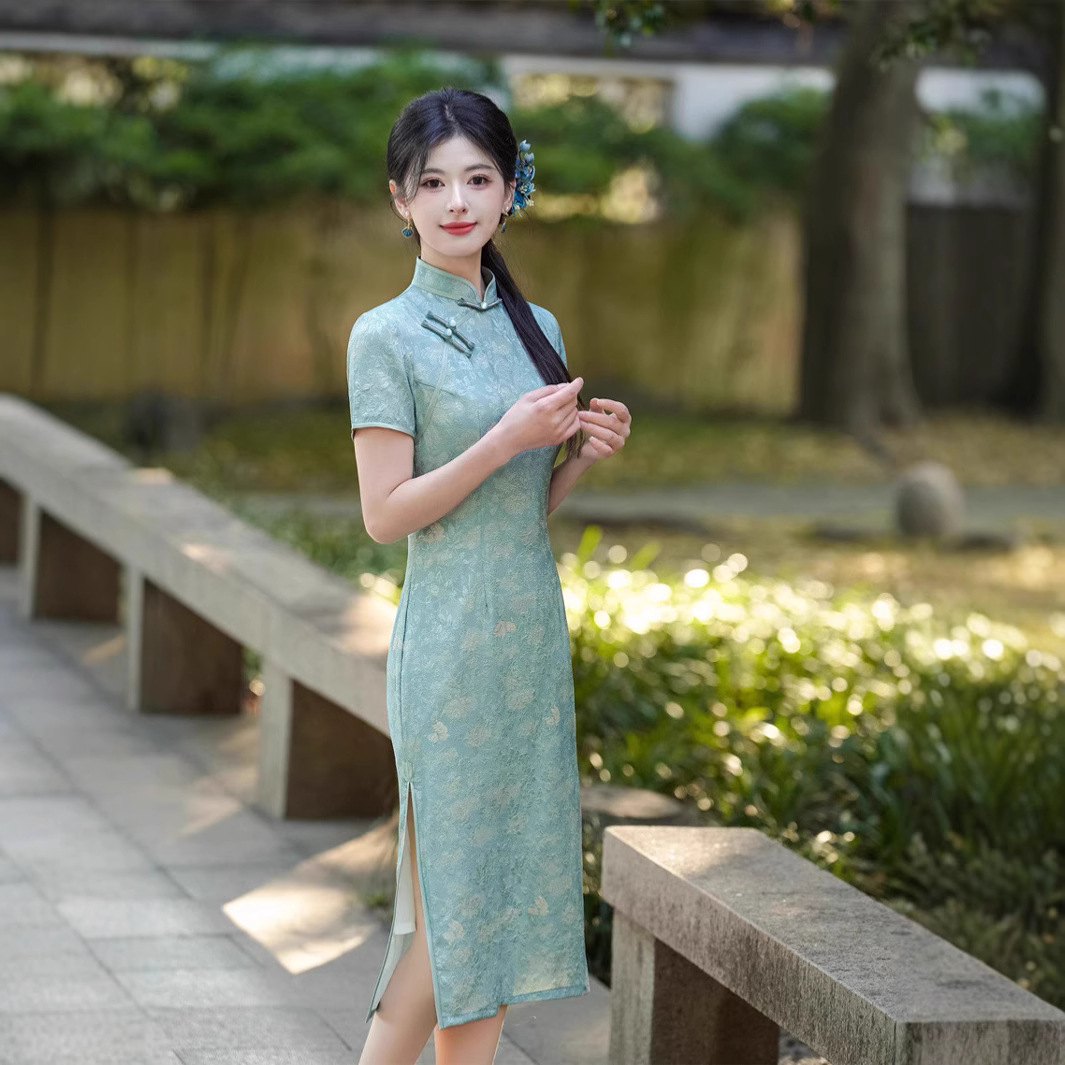 2025春夏新款改良复古长款旗袍日常修身显瘦年轻气质女连衣裙