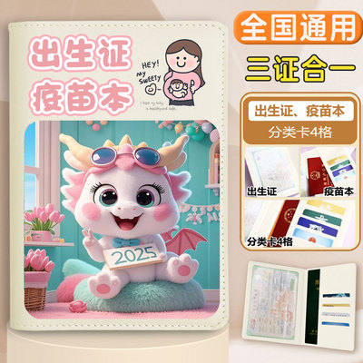 蛇年宝宝出生证明三合一证件保护套婴儿儿童预防针接种证收纳外壳