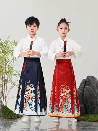 中国风儿童马面裙套装男女童国学汉服朗诵演出服男童古风唐装长袖