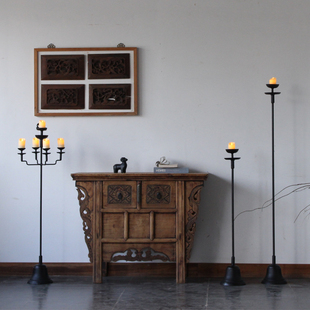 落地烛台灯座复古中式烛台民宿禅意摆件铁艺老式蜡台家侘寂风